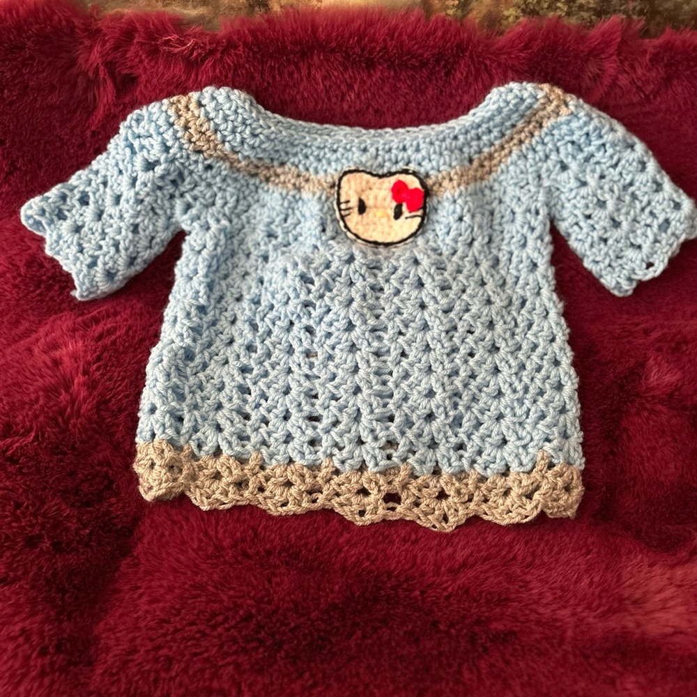 Blue Crocheted Kids Top with Character Patch